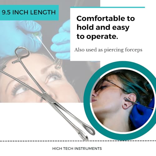 Foerster Sponge Forceps Straight + Curved Serrated Loop Jaws Holding Instruments Body Piercing Locking Clamps, Stainless Steel (9.5" - Straight) - style: 9.5" - Straight
