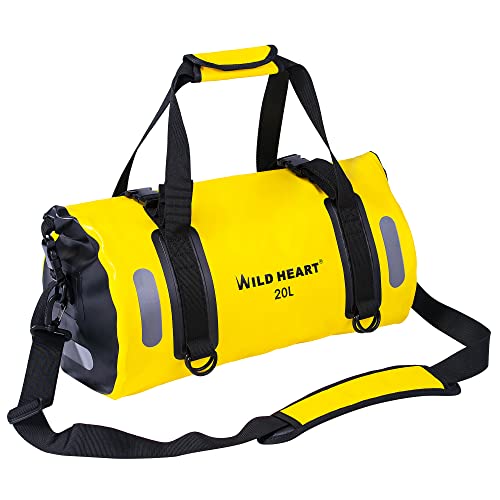 WILD HEART Waterproof Bag Duffel Bag 20L 30L 40L with Welded Seams Shoulder Straps, Mesh Pocket for Kayaking, Camping, Boating,Bicycle,Motorcycle - color: yellow, size: 40L
