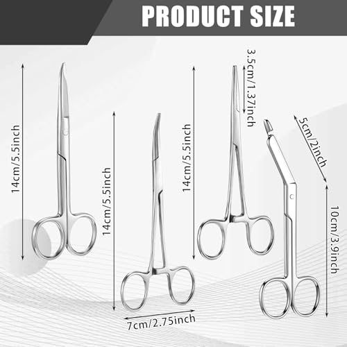 BBTO Hemostat Curved and Straight Hemostat Forceps Piercing Pliers Forceps, Stainless Steel Straight and Curved Pliers, Fishing Tweezer(Silver,4 Pcs) - color: Silver