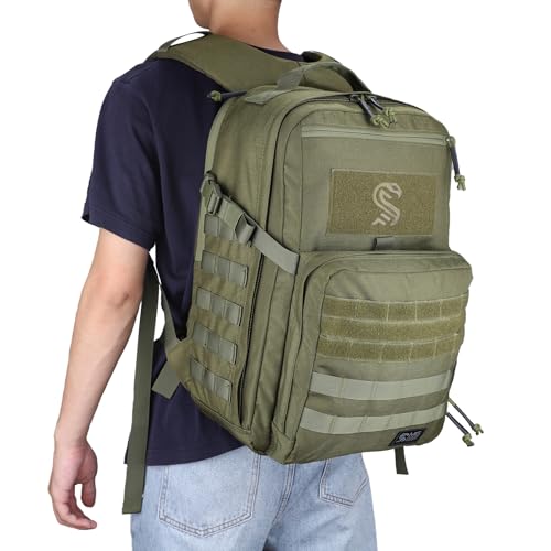 Military Tactical Backpack for Men, Molle Army Rucksack Pack, Bug Out Bag, Laptop Compartment, 30L (Green)
