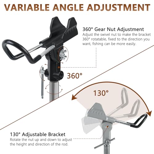 Stedan 2 Pack Fishing Rod Holders, Ground Fishing Rod Pole Brackets, 360 ° Adjustable & Detachable Easy to Carry Folding Fishing Equipment on Lakes, Rivers - color: New Silver