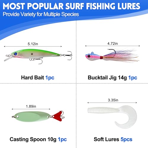 150pcs Ocean Saltwater Fishing Lures Surf Tackle Kit Fish Finder Rigs Bucktail Jig Pompano Float Pyramid Sinker Disc Weight Wire Leader Accessories