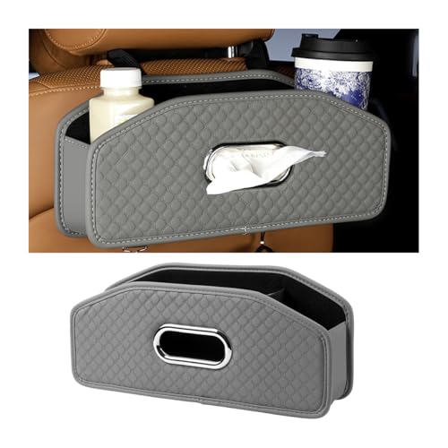 Car Seat Back Organizer, 4-in-1 Backseat Headrest Storage Box with 2 Cup Holder Hooks Tissue Box, Multifunctional Seat Back Storage Organizer for Hold Phones Drinks Bags, Universal Fit (Gray) - color: Gray