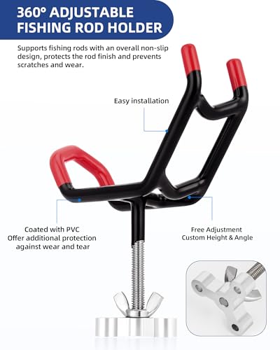 Dual-Angle Boat Fishing Rod Holder Rest, 4 Pack, 5° & 25° V-Shape Rod Cradle with Anti-Slip Rubber Tips, 3/8”-16 Thread Mount