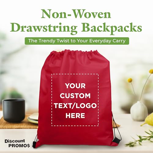 DISCOUNT PROMOS Custom Non-Woven Drawstring Backpacks Set of 10/50/100, Personalized Bulk Pack - color: Burgundy, size: 10/50/100
