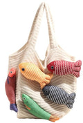 Knitted Beach Shoulder Bag for Women 3D Fish Bohemian Tote Versatile Purse Soft Hobo Handbag for Summer Vacation 2026 - color: E Beige