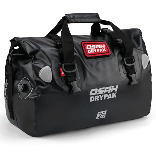 OSAH DRYPAK Waterproof Duffel Bag - Motorcycle Dry Bag Tail Bag with Large Storage Space, Waterproof Luggage Duffle Bags with Outer Mesh Zipper Pocket for Camping, Kayaking, Fishing & Traveling - color: Black, size: 25L