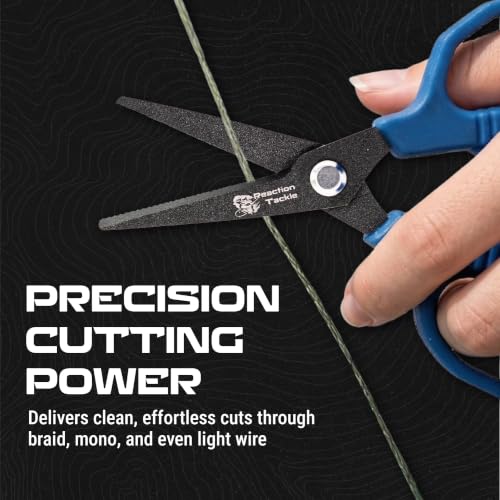 Reaction Tackle Micro Serrated Fishing Scissors with Retractable Lanyard and Carabiner, Precision Braid Cutters, Non-Slip Grip, Corrosion Resistant Stainless Steel for Freshwater and Saltwater
