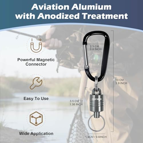 Magnetic Net Release for Fly Fishing, Aluminum Magnetic Quick Release Keychain, Fly Fishing Net Magnet Holder Retractor with Carabiner - color: gray