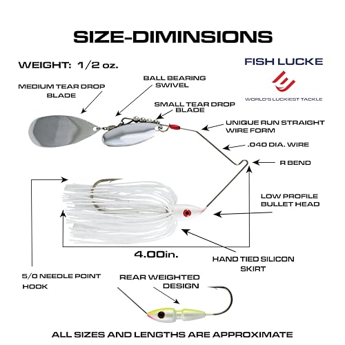 Luck E Strike Hydra-Vibe Spinner Bait with Custom Blades - color: White, size: 1/2 OZ