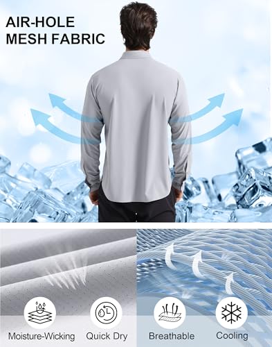 Pioneer Camp Men's Sun Protection Fishing Shirts UPF50+ Long Sleeve UV Quick Dry Cooling Shirts for Travel Camping Hiking - color: Light Gray, size: Large