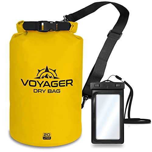 EcoGear FX Heavy Duty Waterproof Dry Bag Voyager Series – Durable Roll Top Compression Bag –Kayaking, Rafting, Boating, Hiking, Fishing and Camping - color: Yellow, size: 20L