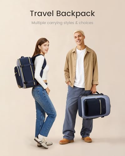 LOVEVOOK 40L Travel Backpack for Women & Men, Airline Approved Carry On Luggage with 3 Packing Cubes, TSA Overnight Bags, Waterproof Personal Item Bag, Weekender Essentials Backpacks fits 17" Laptop - color: Ink Blue-grey Blue-black, size: Large