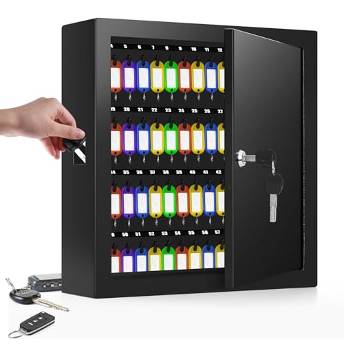 Nebakne 100 Keys Key Cabinet, Anti-Theft Key Lock Box with Key Tags, Adjustable Key Organizer Wall Safe for Car Office House Garage Rental Business - color: Black, size: 100 Key Hook