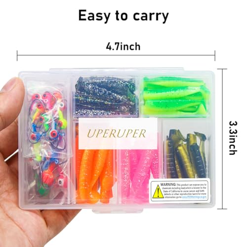 65Pcs Crappie Jigs Lure kit, 2 inch Crappie Bait with Fishing Jig Heads Hooks for Saltwater Freshwater Bass Trout - color: E: 30pcs jig hooks and 50pcs lures