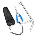BASUNE Fishing Pliers and Fish Hook Remover with Line Cutter, Curved Nose Hook Remover Tackle Tool with Nylon Sheath and Fishing Gear Set (Blue)