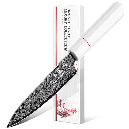 DRGSKL Damascus Kitchen Utility Knife - Japanese VG10 Small Chef Knife 6 inch - Japanese G10 Handle - Versatile Knives for Vegetable Fruit Meat - with Gift Box - size: 5.7 inch