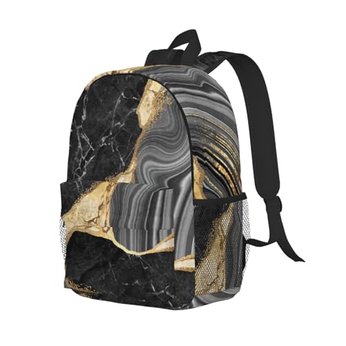Marble Black And White Gold 15 Inch Backpack Laptop Travel Bag For Men Women With Multiple Pockets Casual Hiking Gym Sport - color: Marble Black and White Gold