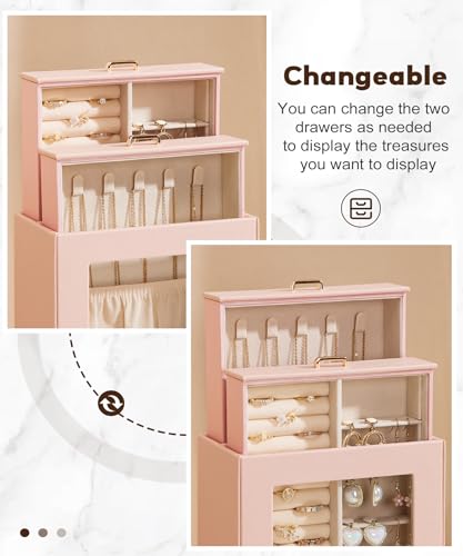 Homde Jewelry Organizer Girls Women Jewelry Box for Necklaces Rings Earrings Gift Bracelets Storage Case (Peach Pink + Gold) - color: Peach Pink + Gold