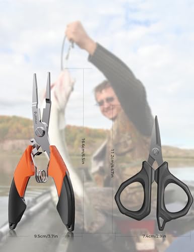 Fishing Tools Kit, Fishing Pliers,Fishing Scissors, Fishing Line Cutter for Braided Fishing Line,Fishing Gear with Lanyard - color: 6.5"Fishing Pliers Orange