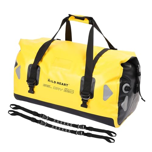WILD HEART Waterproof Motorcycle Duffel Bag PVC500D Double-bottom With Rope Straps and Inner Pocket 40L 66L 100L for Kayaking, Camping, Boating,Motorcycle - color: 66L Yellow, size: 66L