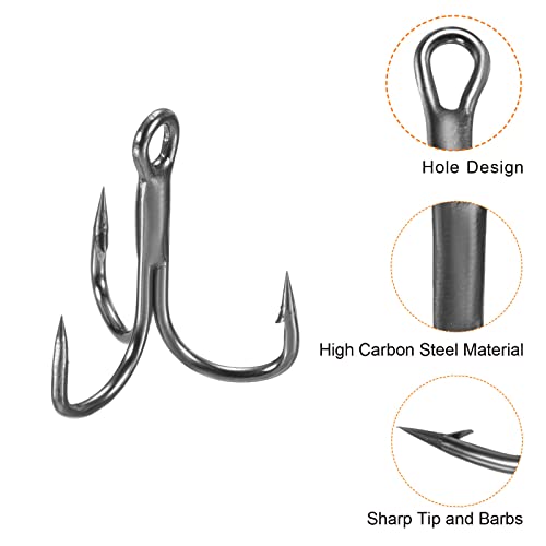 PATIKIL Treble Fish Hooks, Carbon Steel Sharp Round Bend Hook Triple Barbed Hook for Freshwater Saltwater - color: Black, size: 14mm/0.55"