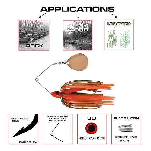 Luck E Strike Redman Spinner Bait by Jimmy Houston, 3/8 Ounce Colorado Spinnerbait - color: Orange/Brown