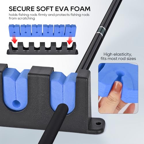 Axlksia Fishing Rod Holder Wall Mount, 1 Pair Fishing Pole Holders for Garage, Boats, 6 Fishing Rod Storage Racks (Horizontal Blue) - color: Horizontal Blue