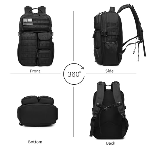 Wotony Tactical Backpack - Military waterproof backpack with multiple pockets and tactical gear for the outdoors (Black, 30L) - color: Black, size: 30L