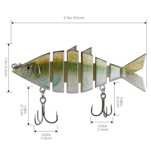 BASSDASH Bone Swimbait Multi Jointed Hard Fishing Lure for Bass Trout Bluegill Pike with Angled Cut Segments - color: Emerald Shiner