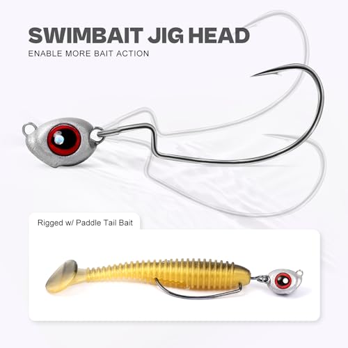 OJY&DOIIIY Fish Eye Swimbait Jig Heads, 12/20 Pack Weighted Hooks for Texas Rig or Ned Rig Fishing 1/8 3/16 1/4 3/8 oz - style: 3/16oz, 1/0, 20 Pack