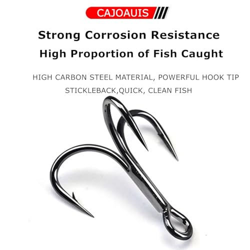 CAJOAUIS100pcs Fishing Treble Hooks Sharp Black Treble Fishing Hooks Round Bend Strong High Carbon Steel Barbed Fish Hook for Catfish Bass Trout Freshwater Saltwater Size: 2#-12# - size: 6#-100pcs
