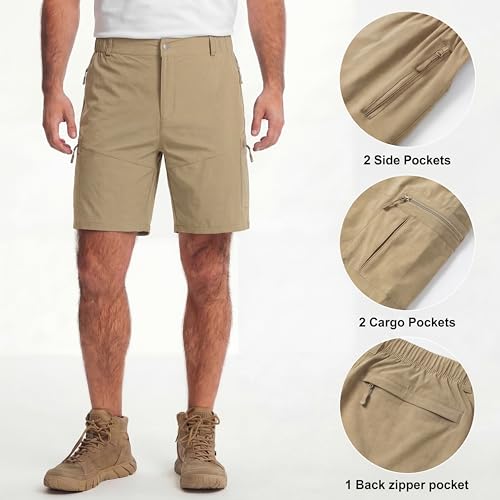 Mens Cargo Shorts - Lightweight Relaxed Fit - Tactical Work Shorts for Men,Stretch Quick Dry Fishing Hiking - color: Khaki, size: 30