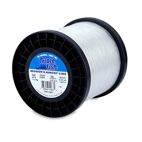 Triple Fish Monofilament Fishing Line - Strong Clear Pink Camo Color for Trolling, Bottom Fishing, Casting Main Line Catfish, Bass - color: Clear, style: 25 Lb Test / 1 Lb Spool