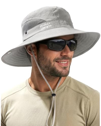 FURTALK Mens Bucket Sun Hat UPF 80+ Wide Brim Hiking Fishing Beach Outdoor Hats - color: Light Grey