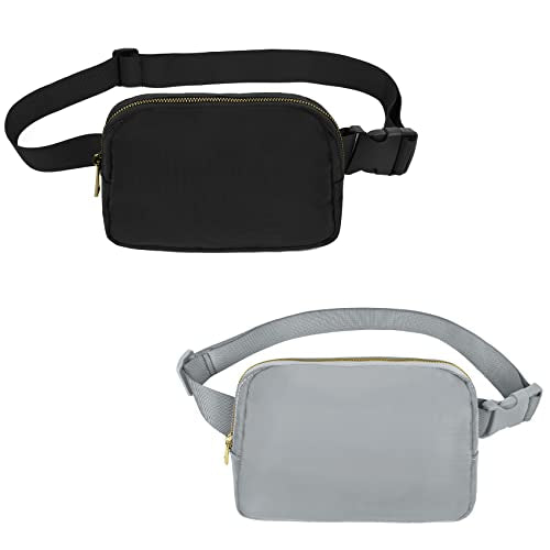 VOROLO Fanny Pack For Women And Men Crossbody Bag Belt Bag | Adjustable Strap Graduation Gifts Lightweight Travel Running - color: Black+Light Grey