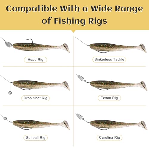 30pcs Soft Plastic Fishing Lures Paddle Tail Swimbaits Soft Baits Lure for Bass Crappie Trout Shad Freshwater Saltwater Fishing Mixed 3.5 Inch 4.7 Inch Swim Bait Kit with Box - color: White, Black, Pink, Orange, Yellow *6