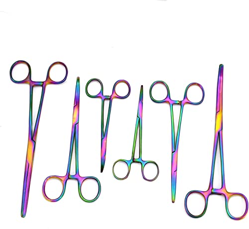 Premium Quality Ultimate Set of 6 Pcs Straight & Curved Hemostat Forceps Locking Clamps Stainless Steel Serrated Jaws for Better Grip-Ideal for Nurses, Fishing + More (Multi Color) - color: Multi Color