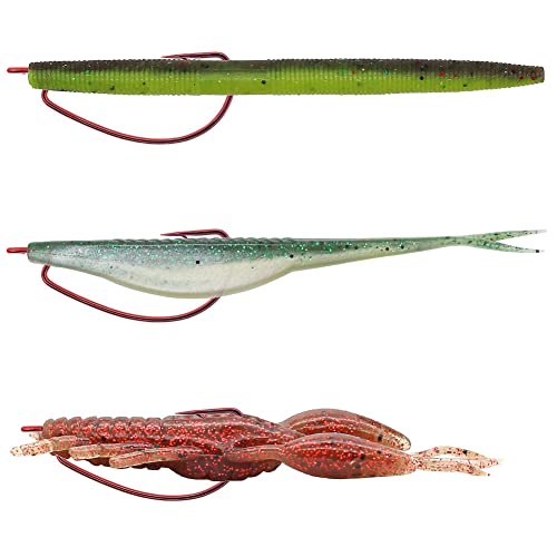 Offset-Worm-Hooks-for-Bass-Fishing-Rubber-Worms-Ewg-Wide-Gap-Bass-Hooks Freshwater Texas Rig Soft Plastics Worms Bait Fishing Hook Black Red Colored 1/0 2/0 3/0 4/0 - color: Red, size: Size 1
