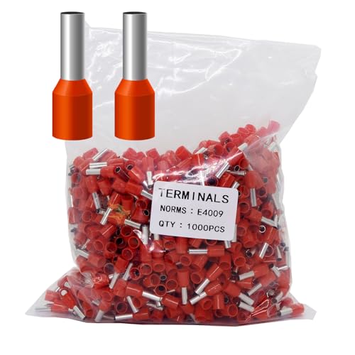 Fidioto 1000pcs AWG12 Terminal Connector Wire Insulated Cord Pin Ends Terminals for Electric, Industrial, Chemical Industry, Power Control System, etc. (Red-1000PCS-12AWG) - color: Red, size: 12AWG