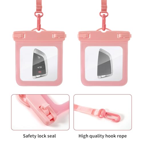 2 Pack Submersible Waterproof Wallet Dry Car Key Fob Case Bag,Swimming Surfing Water Sports Small Waterproof Pouch Holder for Door Ship Card Credit ID Card Driver Fishing License Cash Coins-Pink - color: Pink-2PCS