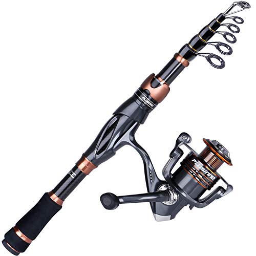 PLUSINNO Fishing Rod and Reel Combos, Bronze Warrior Toray IM6 Carbon Matrix Telescopic Fishing Rod Pole, 12 +1 Shielded Bearings Stainless Steel BB Spinning Reel, Travel Freshwater Fishing Gear - color: Fishing rod+reel(No Lures&Line), size: 1.80M / 5.91