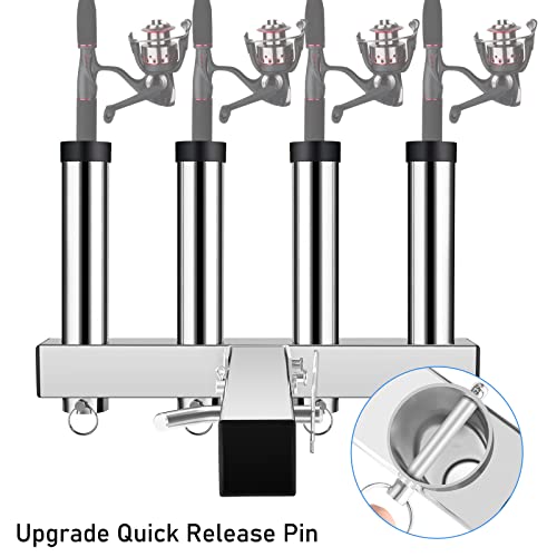 Stainless Steel Hitch Fishing Rod Holder, GADFISH Hitch Mount Rod Holder, 4 Link Tube for 2" Hitch Receivers with Quick Release Pin,Truck Adjustment Fishing Rod Rack, Fishing Pole Holder