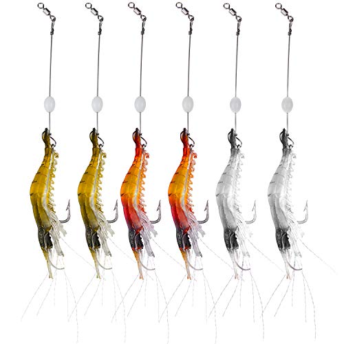Fishing Shrimp Lures Artificial Silicone Soft Bait Set Luminous Swimbait Shrimp Fishing Lure with Hooks Fishing Tackle Freshwater/Saltwater - color: 6PCS