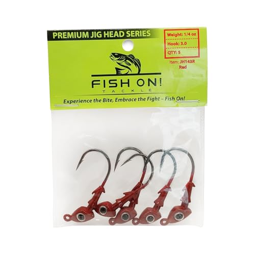 Jig Heads for Fishing with Super Sharp Black Nickel Hooks - Double Locking Bait Stays & Multi-Color 3D Eyes - Perfect for Freshwater & Saltwater Fishing - color: Red, size: 1/2 oz - 5 Pack