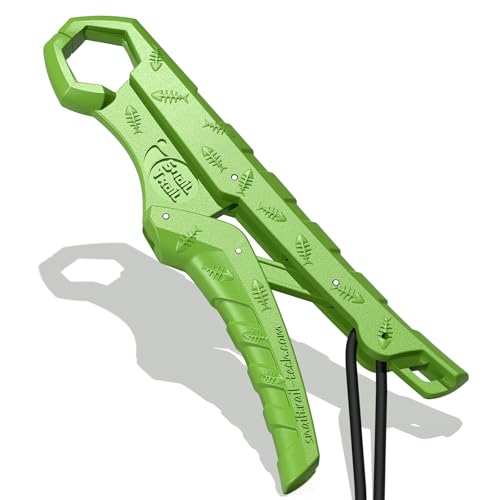 SNAIL TRAIL 7.5'' Floating Fish Gripper, Fishing Grabber, Catfish Mouth Pliers, Caught Bass Holder, Fish Scale Hook Clamp, Saltwater Lip Grip Tool with Lanyard, Gifts for Men, Green - color: Green, size: 7.5"