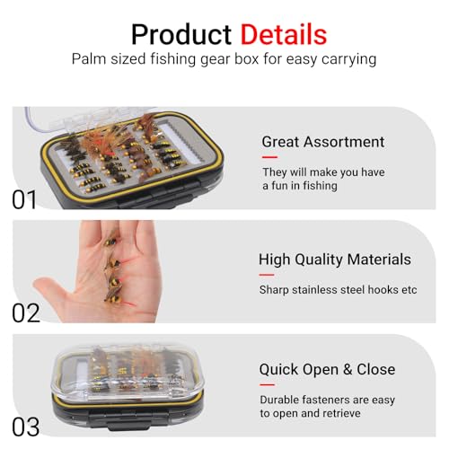 Fly Fishing Kit with Tackle Dry/Wet Fly Handcrafted Lures, Streamer for Trout, Bass, Salmon - color: 64pcs