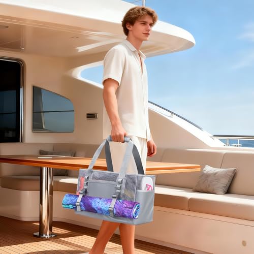 Yarwo Boat Gear Tote Bag, 35.5L Waterproof Boat Accessories Organizer with Marine-grade Coated Mesh and Wet Dry Pockets - color: Gray