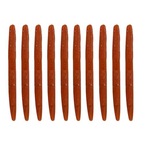 Soft Worm Bass Baits with Salted Hook Slot FS/RE-04 | Built-In Hook Slot Soft Plastic Bass LuresMulti-Rig Compatibility realistic movement Easy Portability ideal size - color: Brown-10pcs