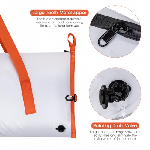 THKFISH Insulated Fish Cooler Bag, Fish Kill Bag for Caught Fish Ice Cold - color: White-Orange, size: 40*16IN